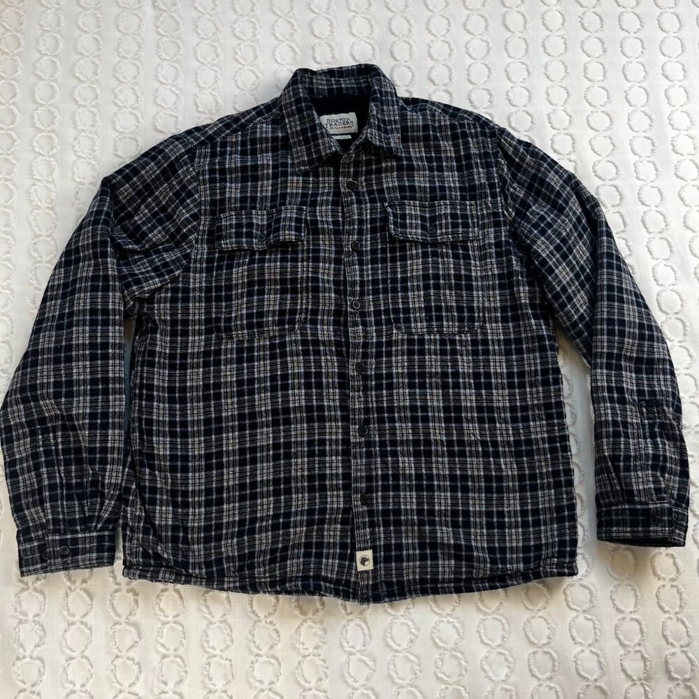 Boston Traders Shacket Men's XL Fleece Lined Plaid Winter Fall Navy Work Casual